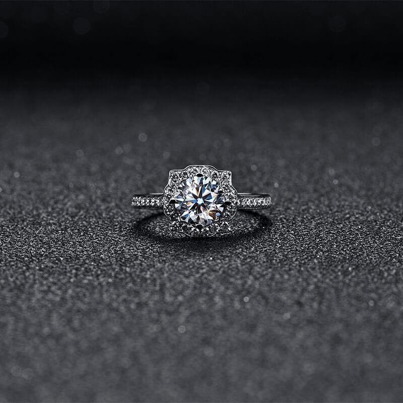 Halo Round Cut Moissanite Pave Engagement Ring - Image 5