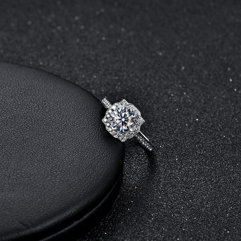 Halo Round Cut Moissanite Pave Engagement Ring - Image 8