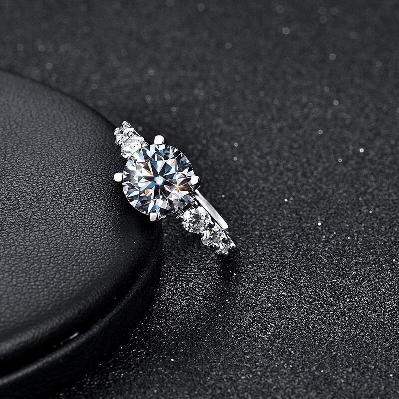 Seven Stone Round Cut Moissanite Sterling Silver Engagement Ring - Image 5