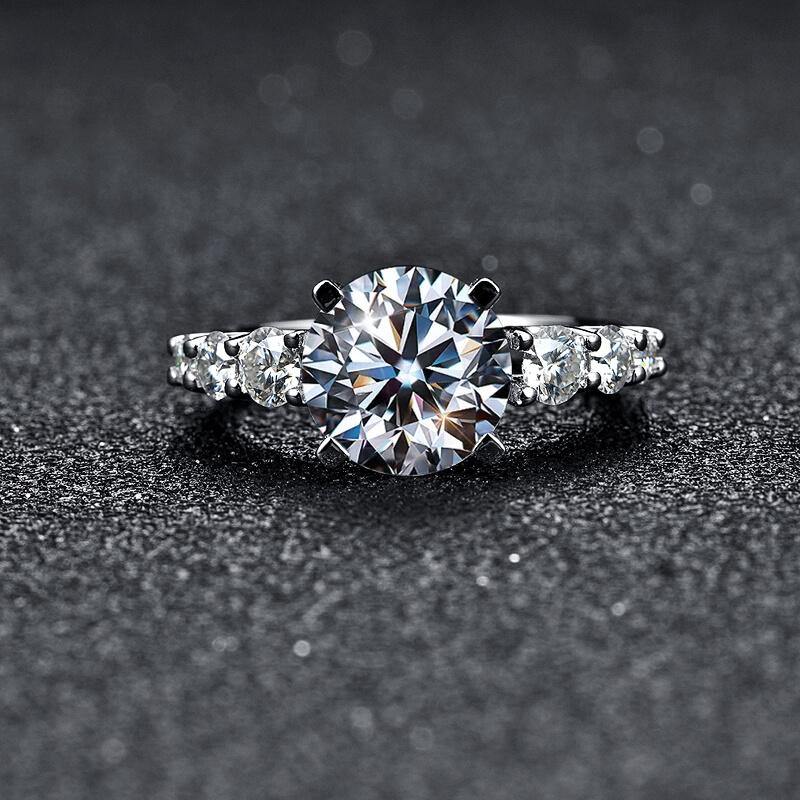 Seven Stone Round Cut Moissanite Sterling Silver Engagement Ring - Image 6