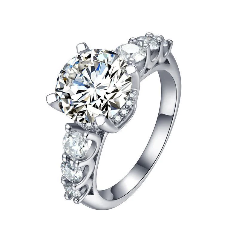 Seven Stone Round Cut Moissanite Sterling Silver Engagement Ring - Image 8