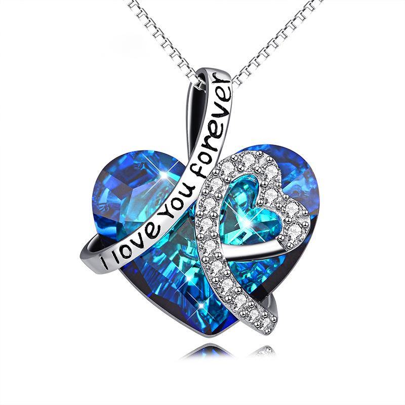 heart crystal sterling silver necklace engraved with I Love You Forever - Image 4