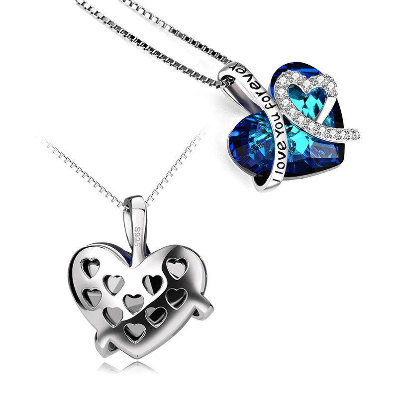 heart crystal sterling silver necklace engraved with I Love You Forever - Image 5