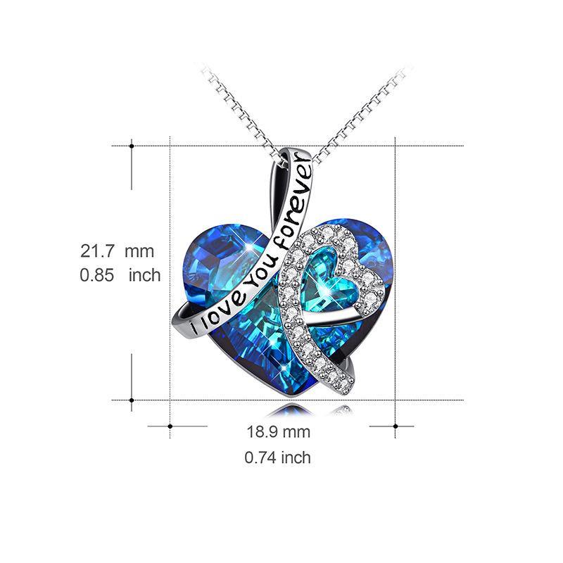 heart crystal sterling silver necklace engraved with I Love You Forever - Image 6