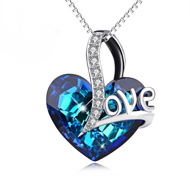Heart Crystal Sterling Silver Necklace Engraved With Love - Image 4