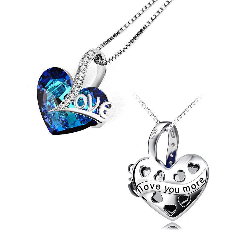 Heart Crystal Sterling Silver Necklace Engraved With Love - Image 5