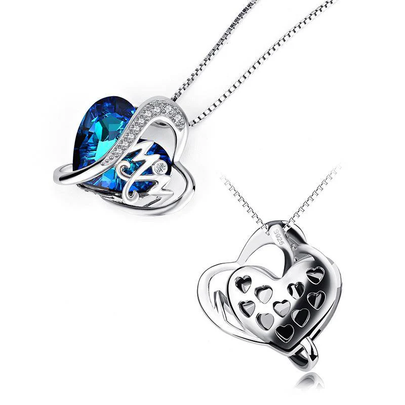 Heart Crystal Sterling Silver Necklace Engraved With Mom - Image 5