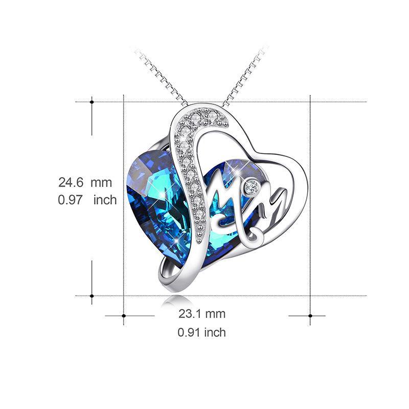 Heart Crystal Sterling Silver Necklace Engraved With Mom - Image 6