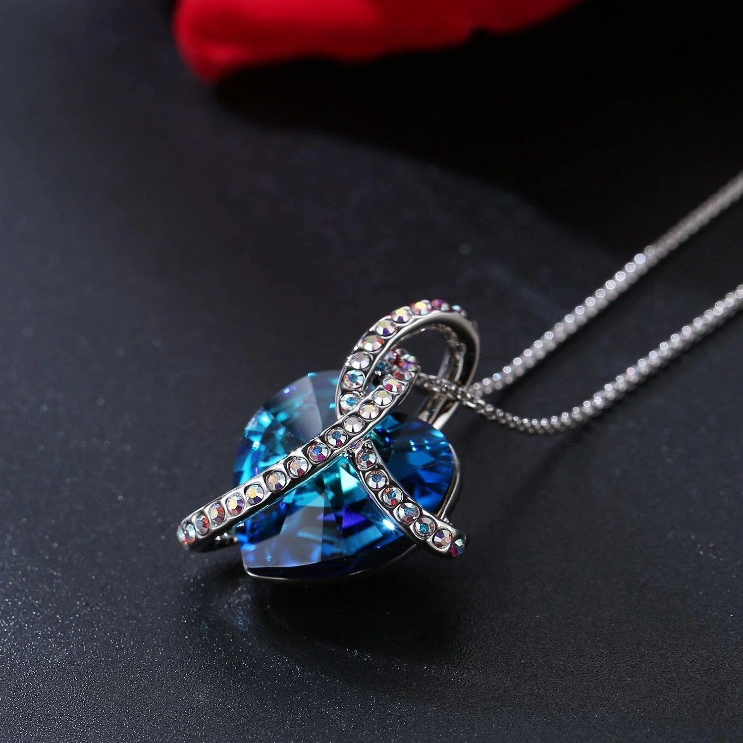 Love Heart Crystal Pave Necklace - Image 4