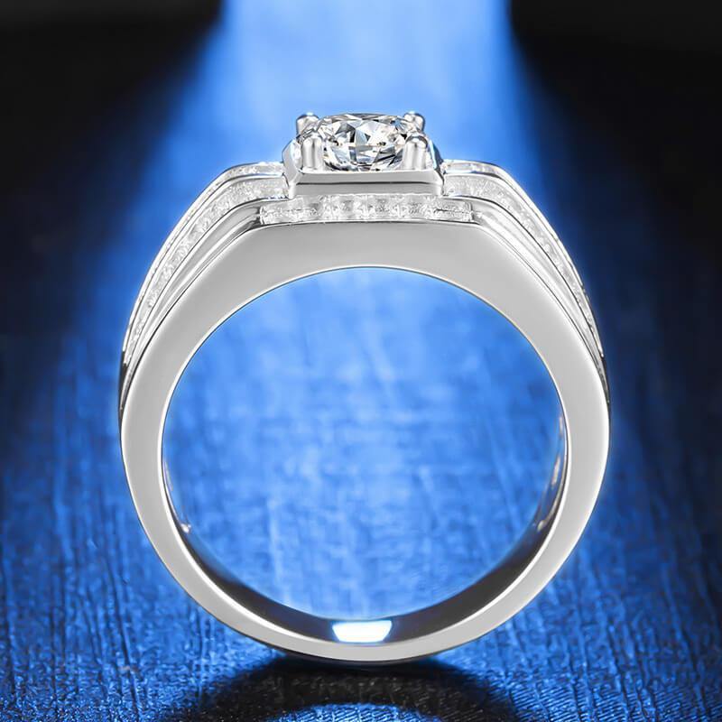 Round Moissanite Halo Sterling Silver Wedding Ring For Men - Image 3