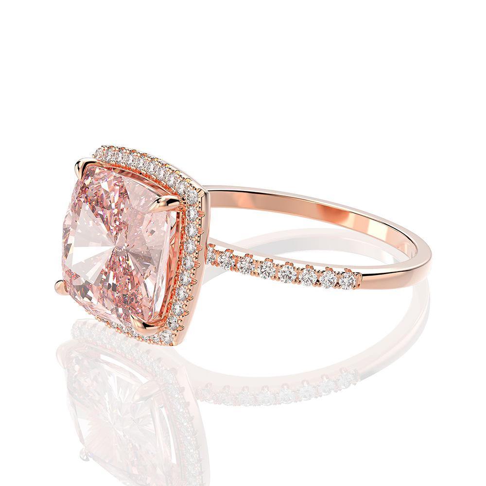 Luxury Halo Cushion Pink Gemstone Pave Sterling Silver Engagement Ring - Image 4
