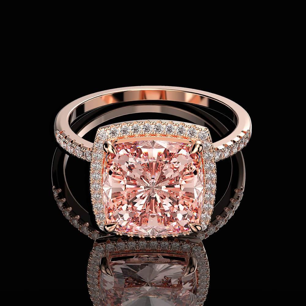 Luxury Halo Cushion Pink Gemstone Pave Sterling Silver Engagement Ring - Image 7