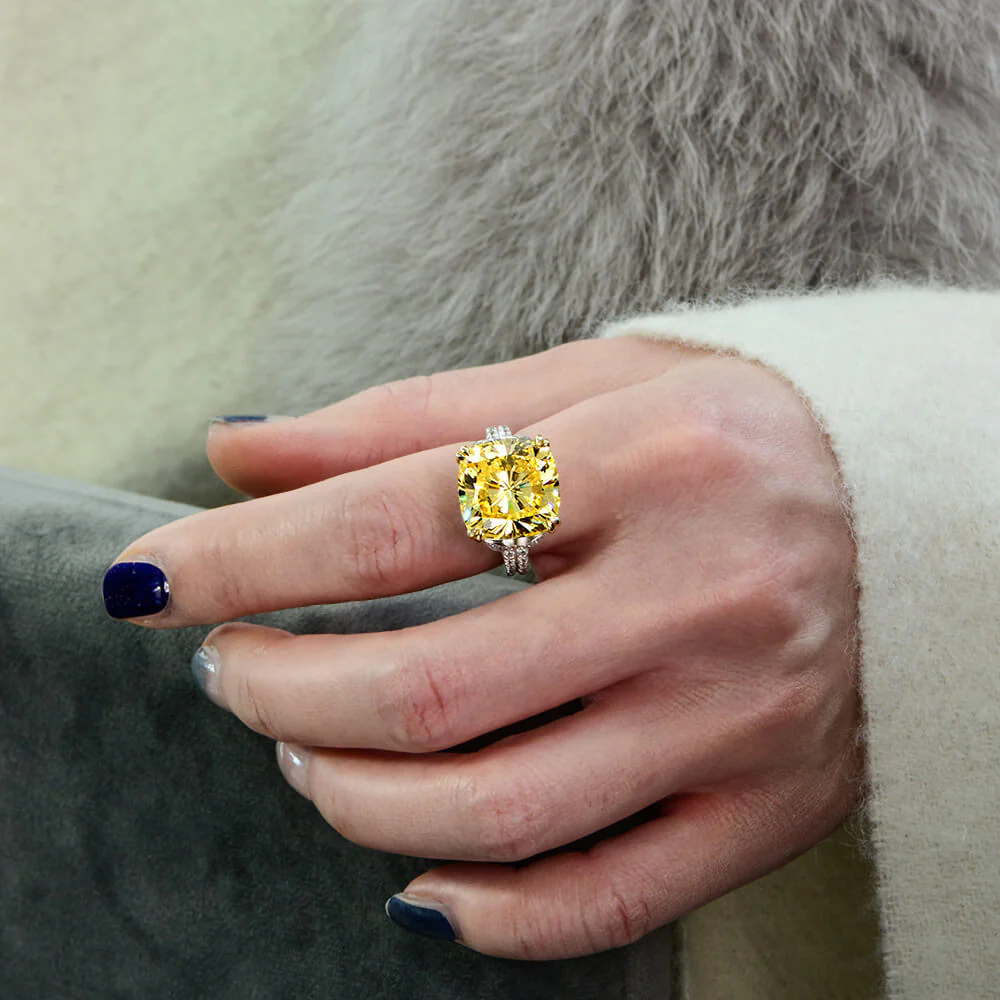 Luxury Coloured Cushion Sapphire Two Tone Sterling Silver Ring - Image 5