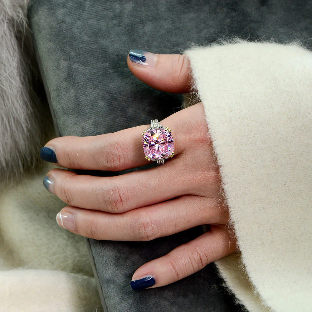 Luxury Coloured Cushion Sapphire Two Tone Sterling Silver Ring - Image 9