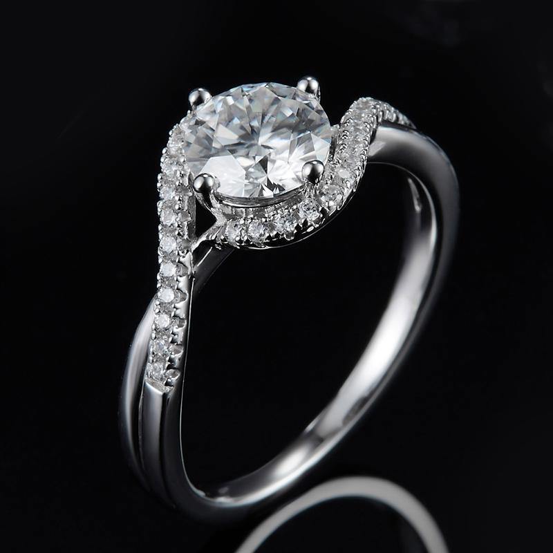 Round Moissanite Angel Eyes Sterling Silver Engagement Ring - Image 5