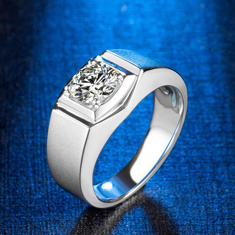 Classic Solitaire Moissanite Sterling Silver Wedding Ring For Men - Image 3