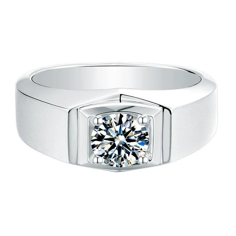Classic Solitaire Moissanite Sterling Silver Wedding Ring For Men - Image 5