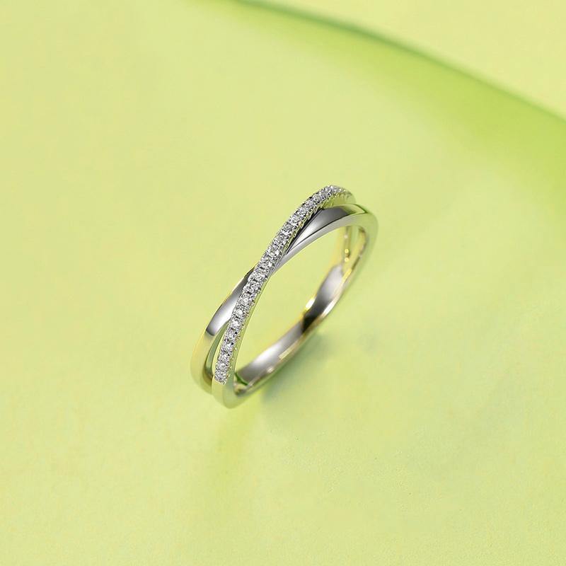 Moissanite Cross Arm Sterling Silver Wedding Band Ring - Image 3