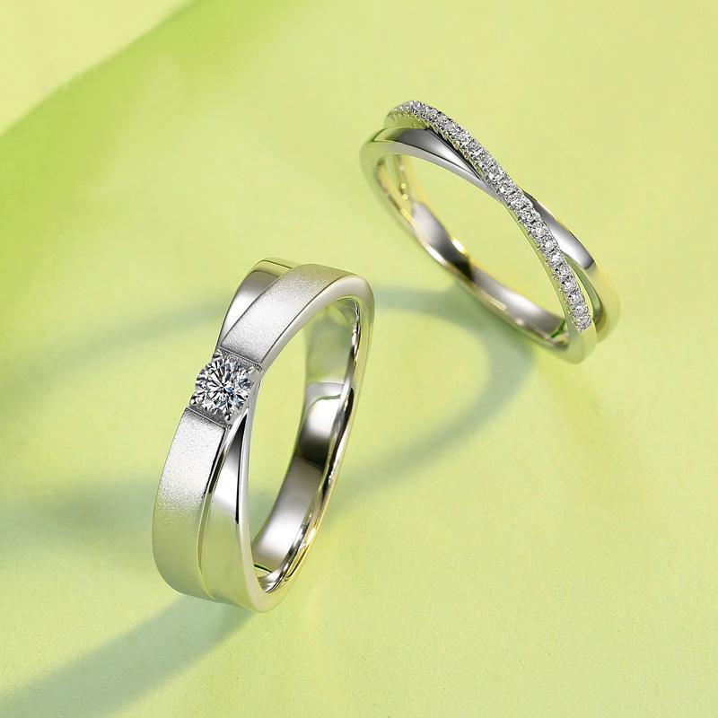 Moissanite Cross Arm Sterling Silver Wedding Band Ring - Image 5