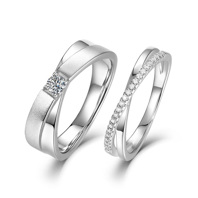 Moissanite Cross Arm Sterling Silver Wedding Band Ring - Image 6