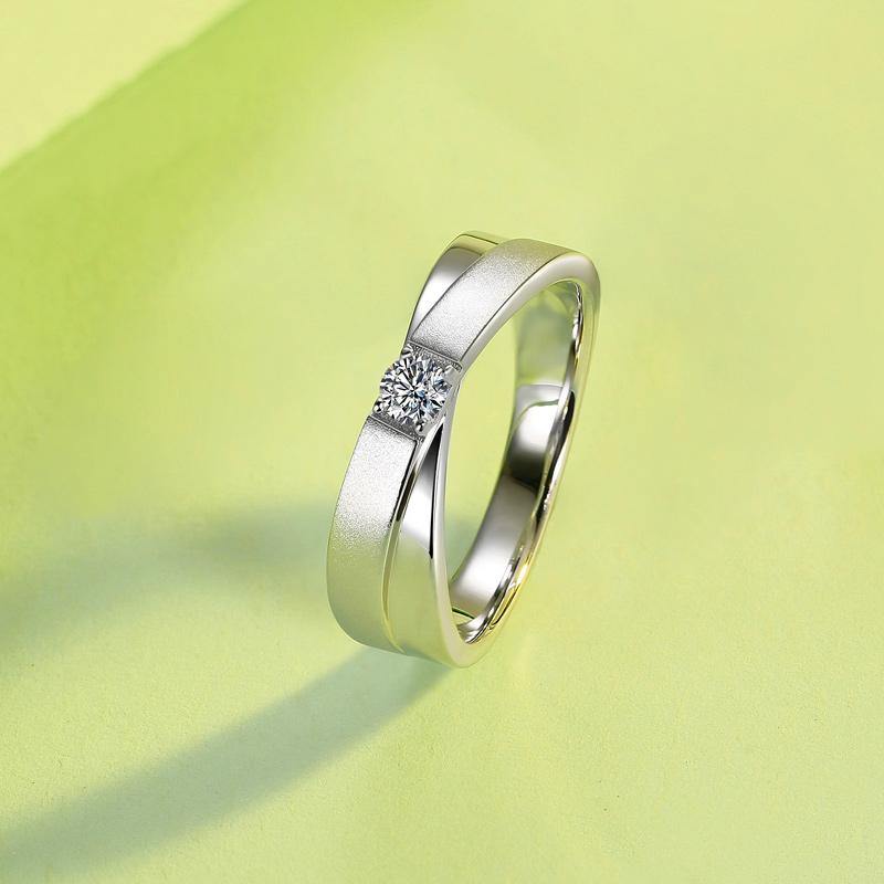 Moissanite Cross Arm Sterling Silver Wedding Band Ring - Image 7