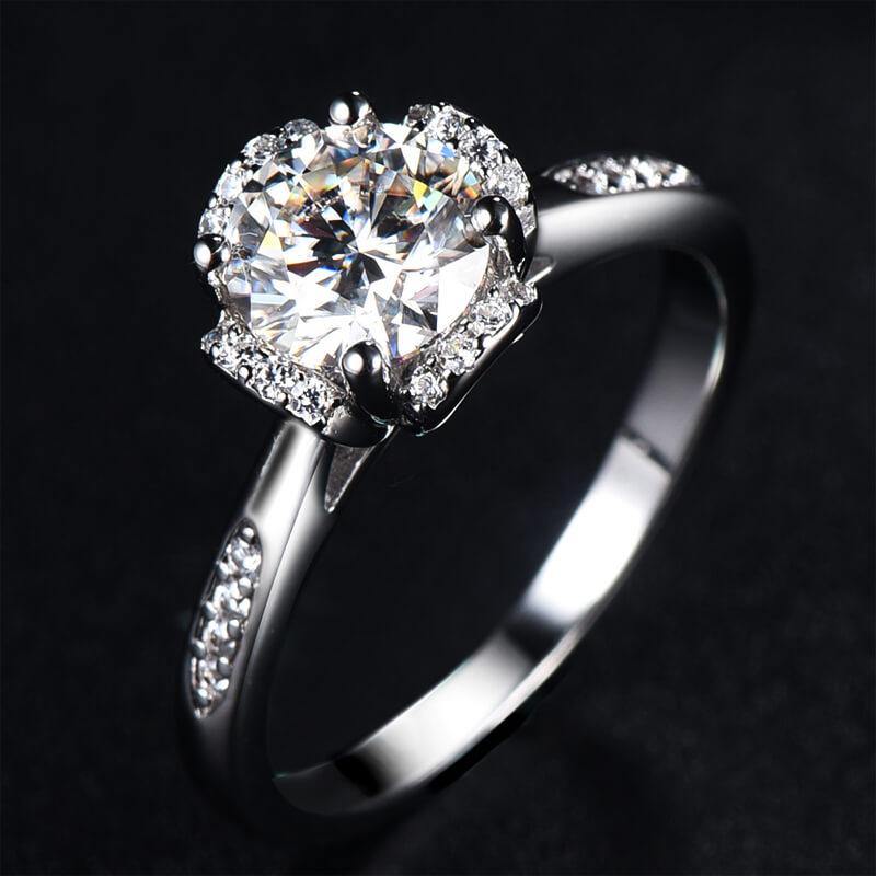 Moissanite Fashion Flower Side Stone Sterling Silver Wedding Ring - Image 3