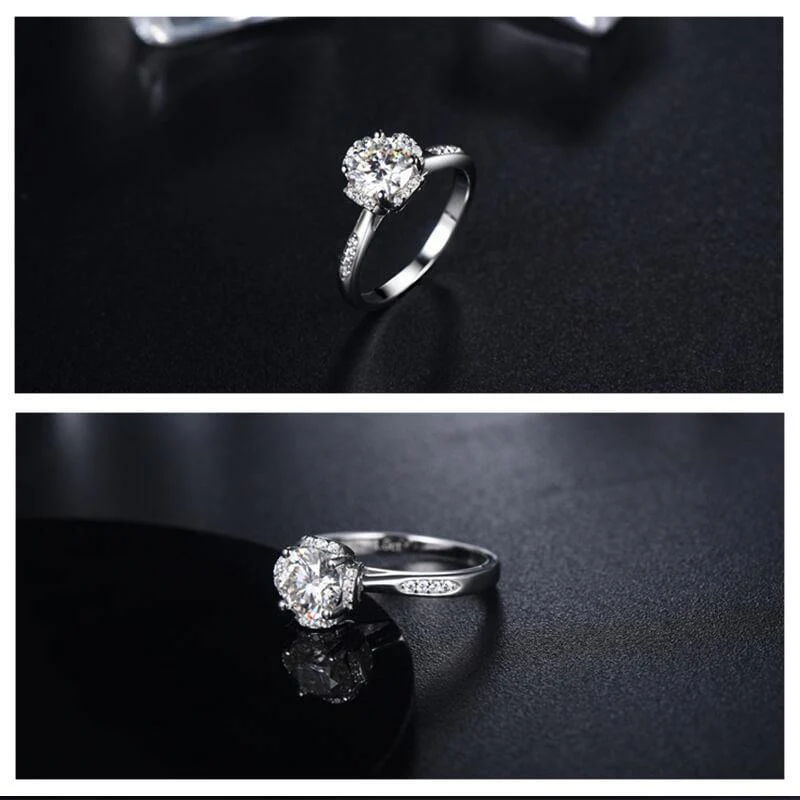 Moissanite Fashion Flower Side Stone Sterling Silver Wedding Ring - Image 6