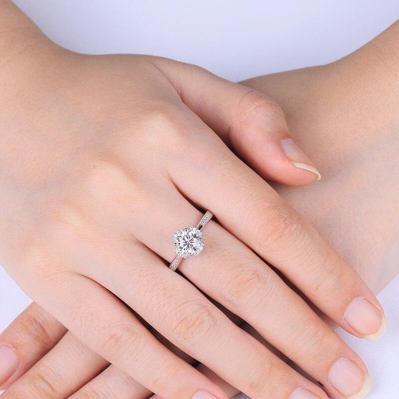 Moissanite Fashion Flower Side Stone Sterling Silver Wedding Ring - Image 9