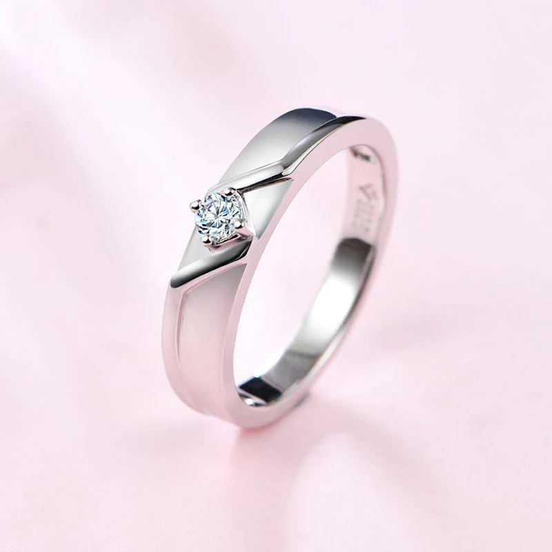 Moissanite Fashion Four Prong Sterling Silver Wedding Band Ring - Image 3