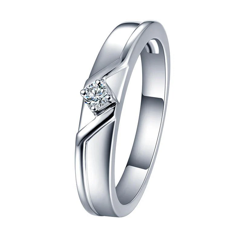 Moissanite Fashion Four Prong Sterling Silver Wedding Band Ring - Image 4