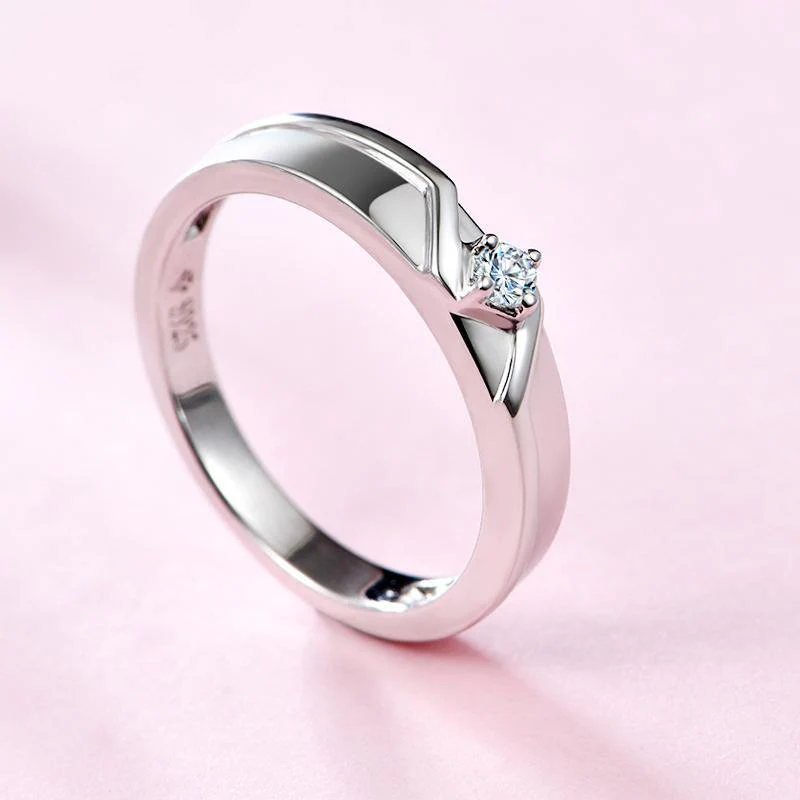 Moissanite Fashion Four Prong Sterling Silver Wedding Band Ring - Image 5