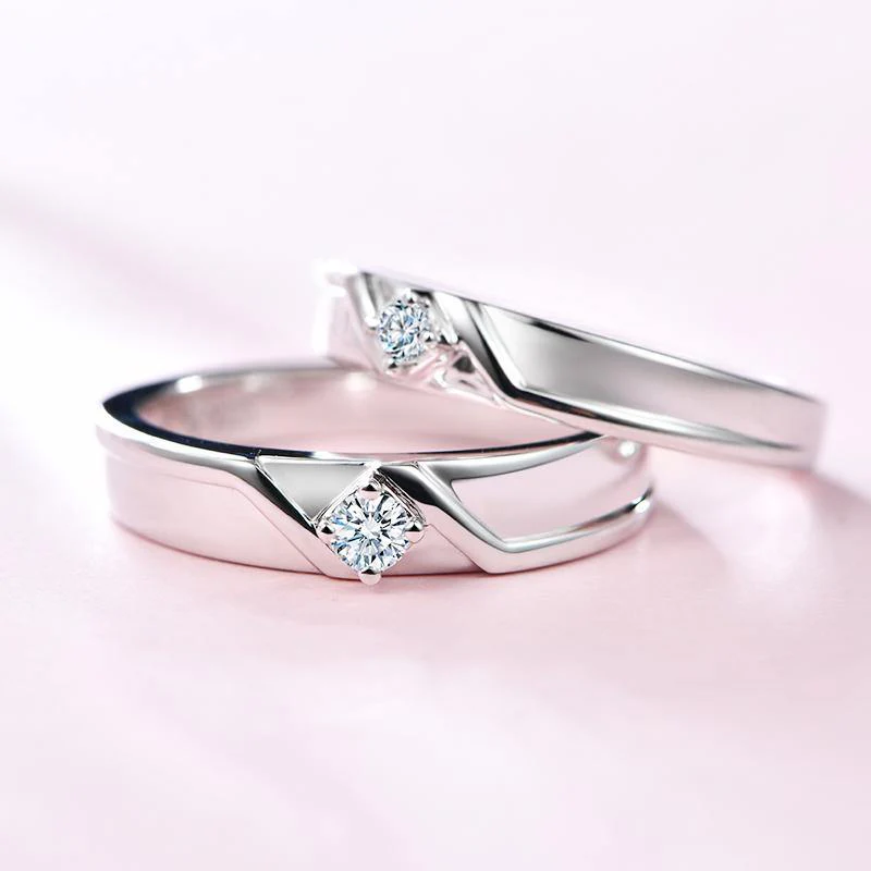 Moissanite Fashion Four Prong Sterling Silver Wedding Band Ring - Image 7