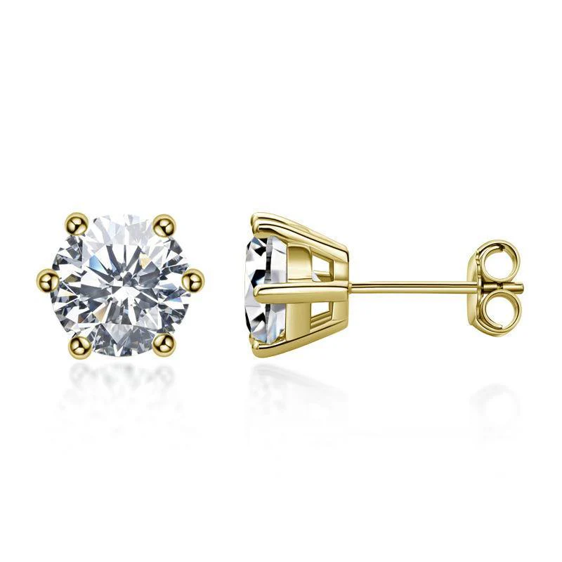 Solitaire Moissanite Fashion Six Prong Sterling Silver Stud Earrings - Image 4
