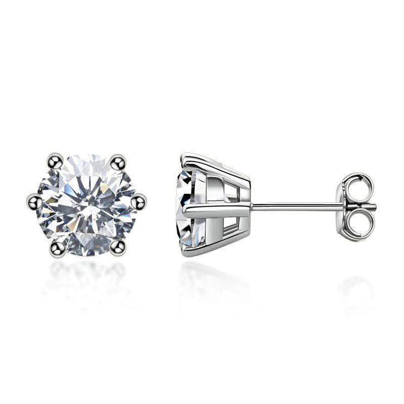 Solitaire Moissanite Fashion Six Prong Sterling Silver Stud Earrings - Image 5