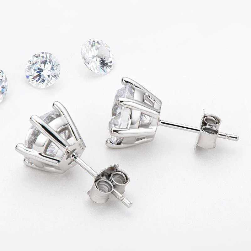 Solitaire Moissanite Fashion Six Prong Sterling Silver Stud Earrings - Image 6
