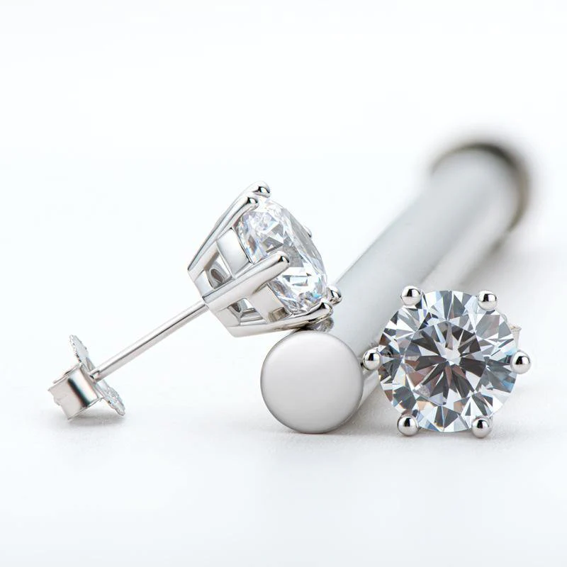 Solitaire Moissanite Fashion Six Prong Sterling Silver Stud Earrings - Image 7