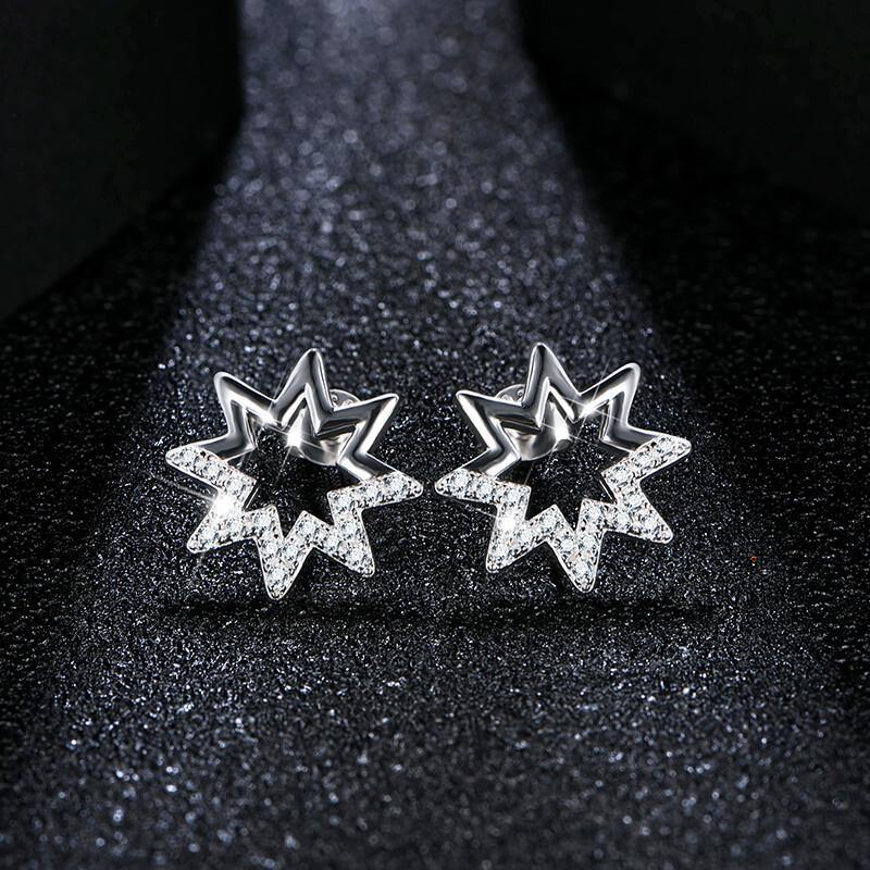 Moissanite Fashion Star Sterling Silver Earrings - Image 3