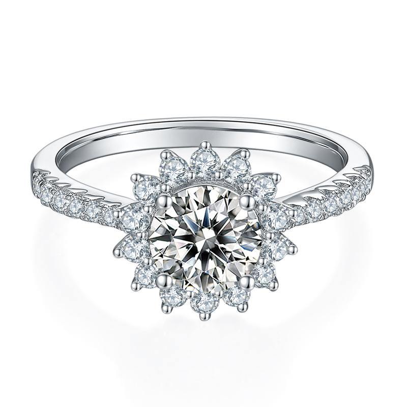 Moissanite Fashion Sunflower Pave Engagement Ring - Image 5