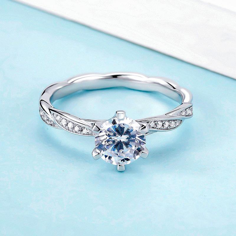 Moissanite Fashion Twisted Arm Six Prong Sterling Silver Wedding Ring - Image 3