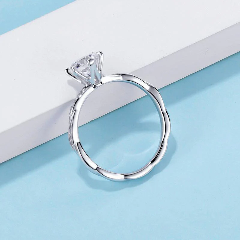 Moissanite Fashion Twisted Arm Six Prong Sterling Silver Wedding Ring - Image 4