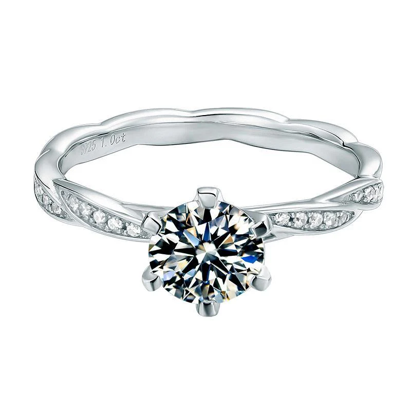 Moissanite Fashion Twisted Arm Six Prong Sterling Silver Wedding Ring - Image 6