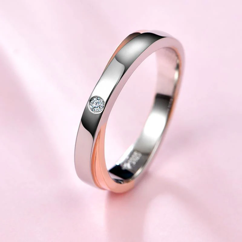 Moissanite Fashion Two Tone Eternity Sterling Silver Wedding Band Ring - Image 5