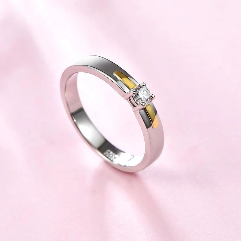 Moissanite Fashion Two Tone Sterling Silver Wedding Band Ring - Image 3