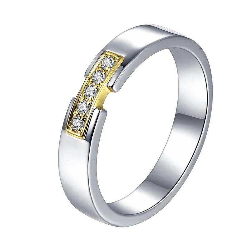 Moissanite Fashion Two Tone Sterling Silver Wedding Band Ring - Image 4