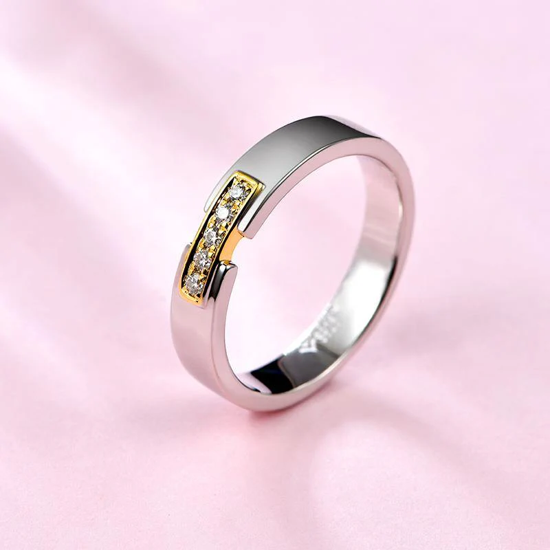 Moissanite Fashion Two Tone Sterling Silver Wedding Band Ring - Image 5