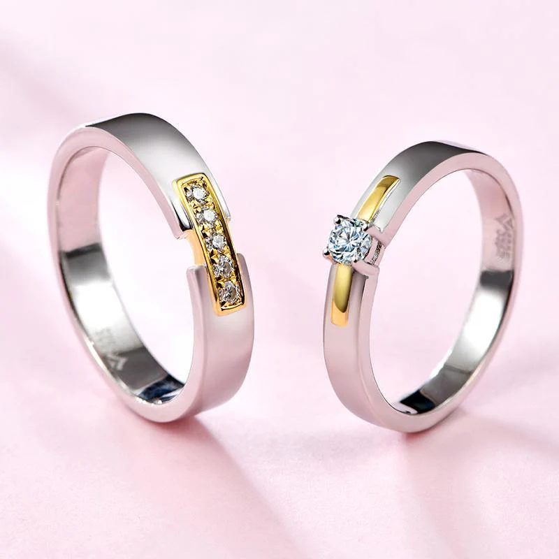 Moissanite Fashion Two Tone Sterling Silver Wedding Band Ring - Image 6