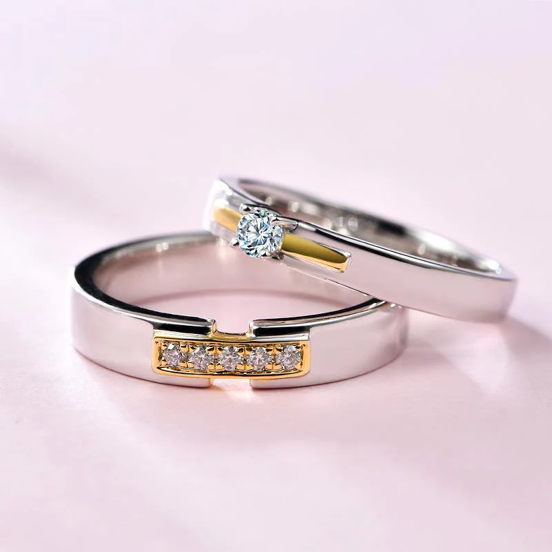 Moissanite Fashion Two Tone Sterling Silver Wedding Band Ring - Image 7