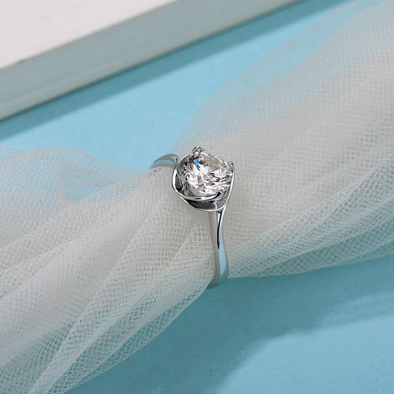 Solitaire Round Moissanite Flower Bud Engagement Ring - Image 6