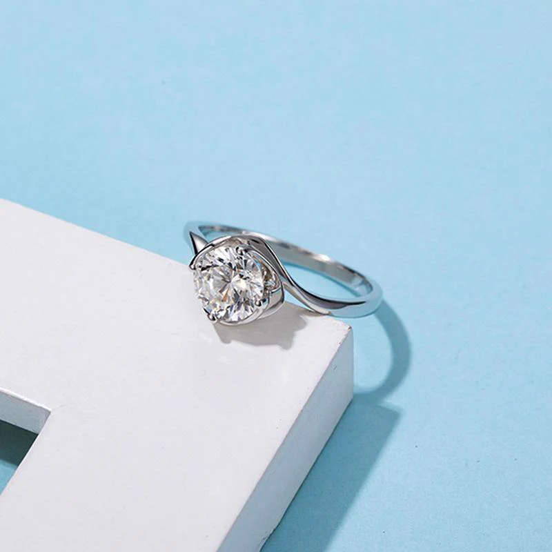 Solitaire Round Moissanite Flower Bud Engagement Ring - Image 7