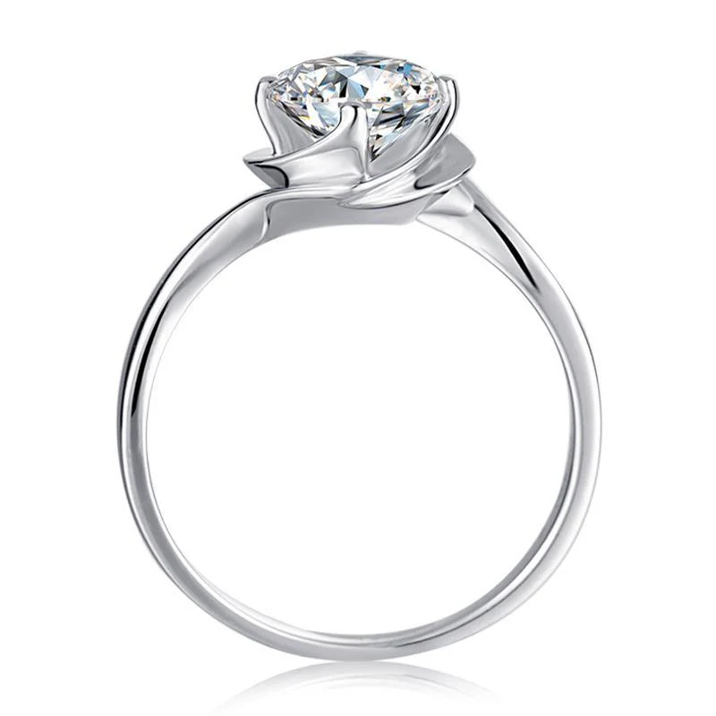 Solitaire Round Moissanite Flower Bud Engagement Ring - Image 9